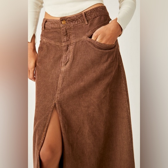 Free People We The Free Come As You Are Cord Maxi Skirt ✨ Cocoa Size 2 - Picture 10 of 12